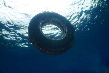 水面に浮かぶタイヤ